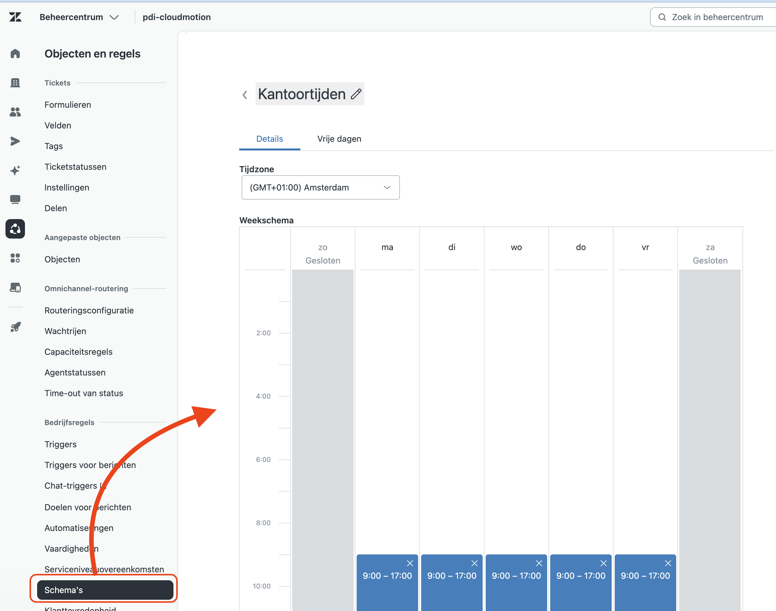 kantoortijden toevoegen in zendesk
